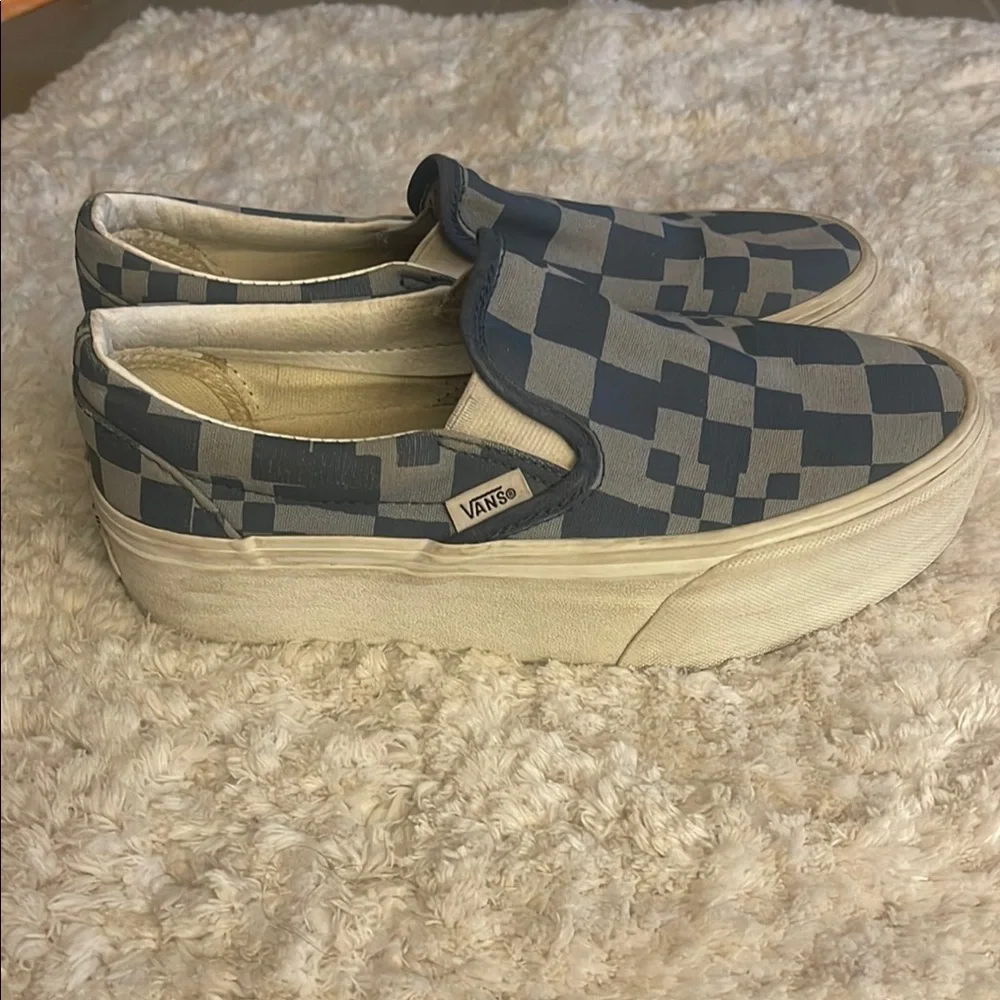 Vans Classic Stacked Platform Blue and Gray Checkered Slip-Ons 5 M 6.5 W - Picture 1 of 11